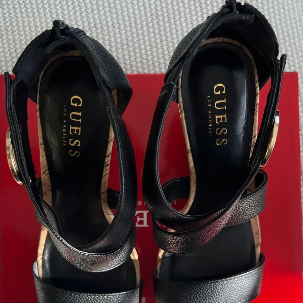 Guess Black and Tan Platform Sandals